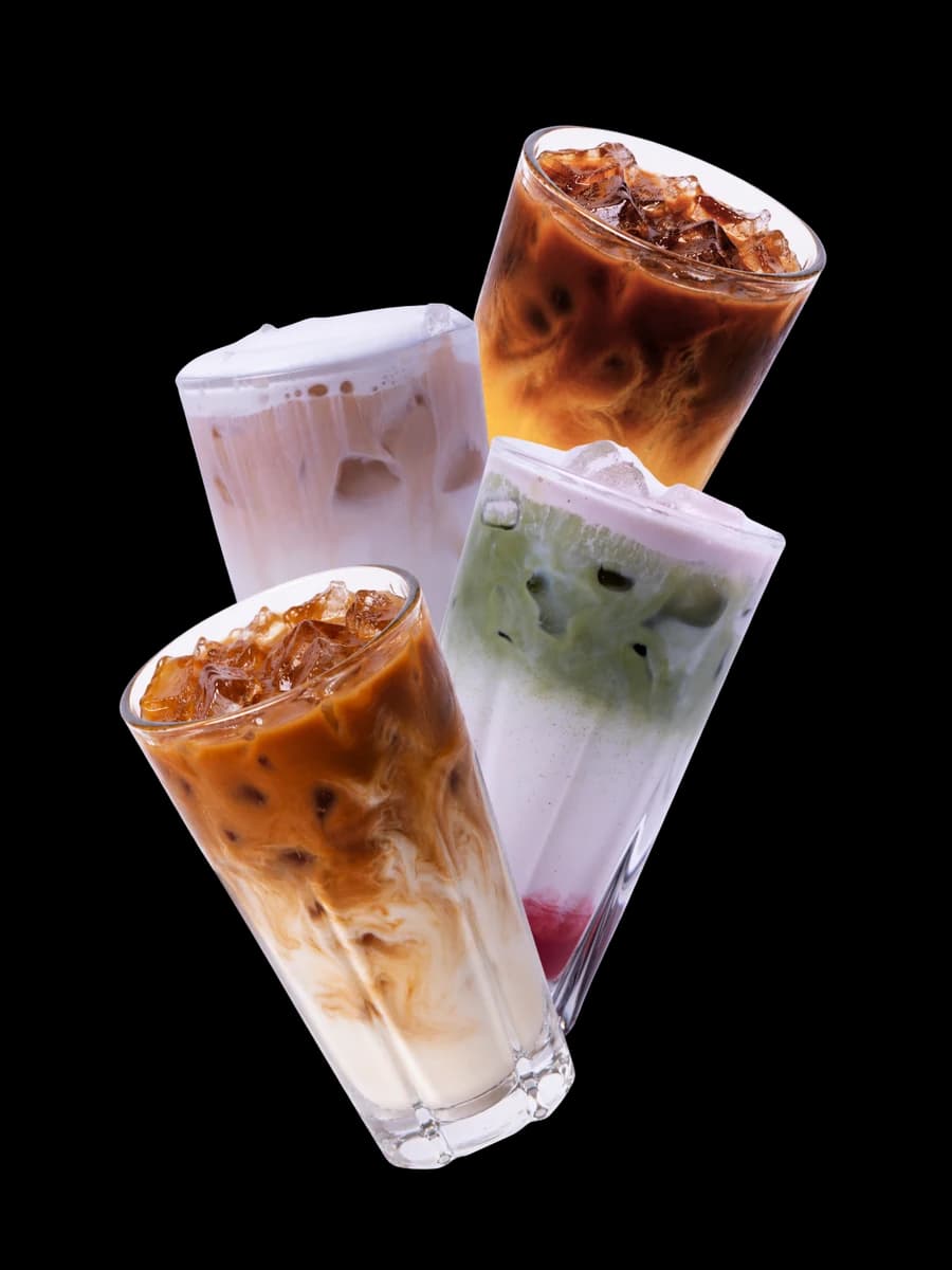 Orange espresso, Ice chai latte with cold foam, Strawberry cold foam matcha, Horchata espresso — the new cold drinks at Mia